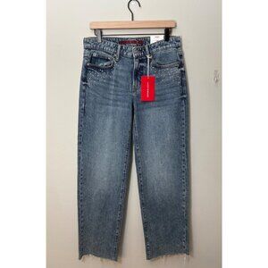 NEW $149 Lucky Brand the Baggy Wide-Leg Crystal Studded High-Rise Fray Hem Jeans